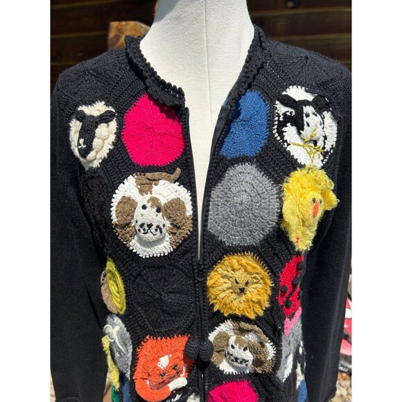 Susan Bristol Sz S Hand Embroidered Novelty Zoo Animal Zip Up Cardigan Wacky - Picture 6 of 12